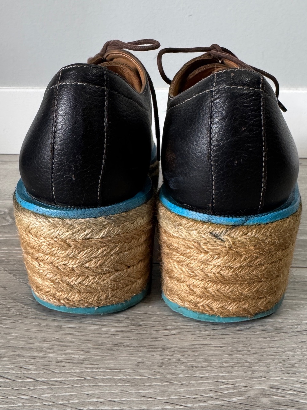 John Fluevog Espadrille Martin Platform Oxfords Black Leather Sz 6 Rare - Picture 7 of 11
